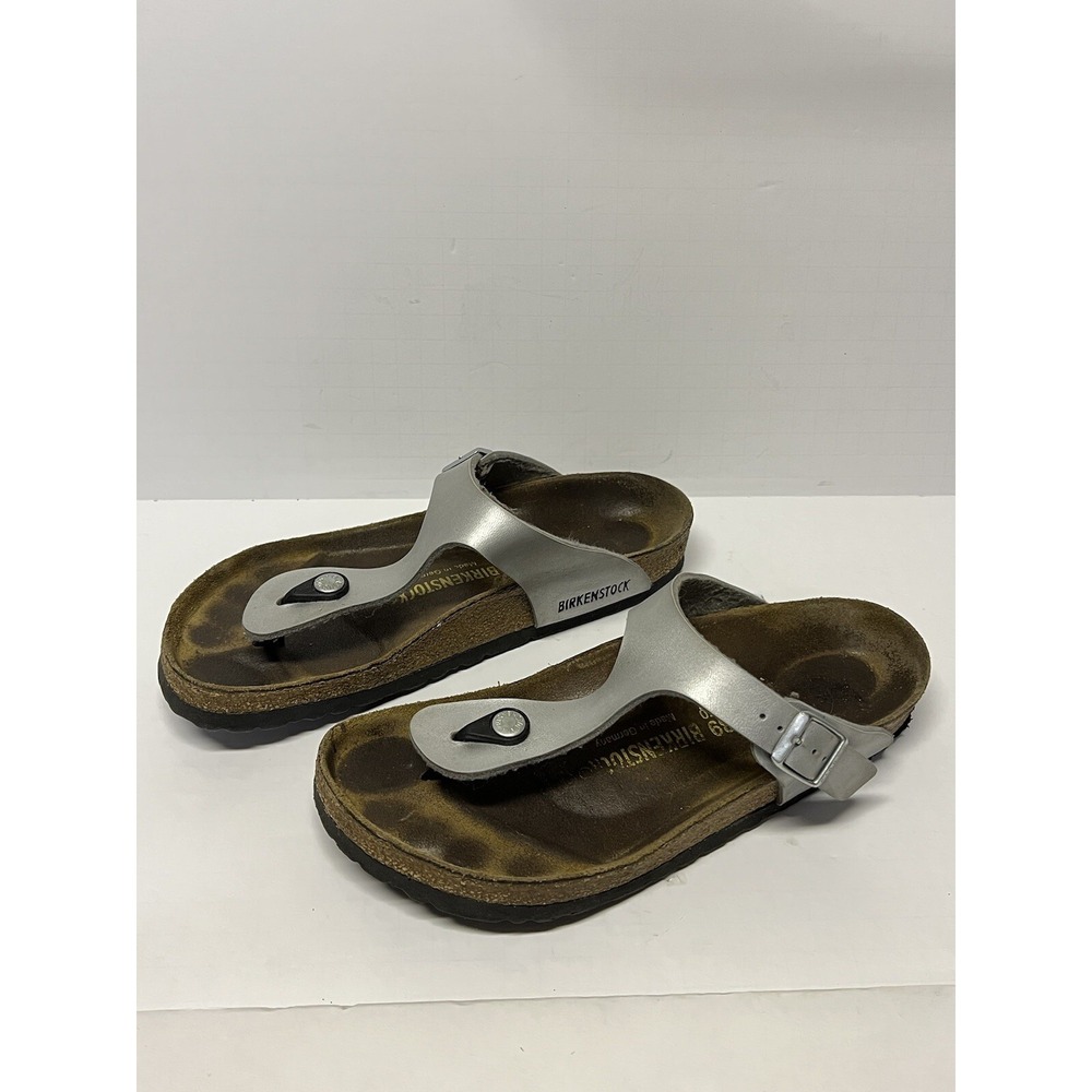 Birkenstock GIZEH Toe-Post Flat Sandals EU 39 Womens 8 Pewter Silver Birko-Flor